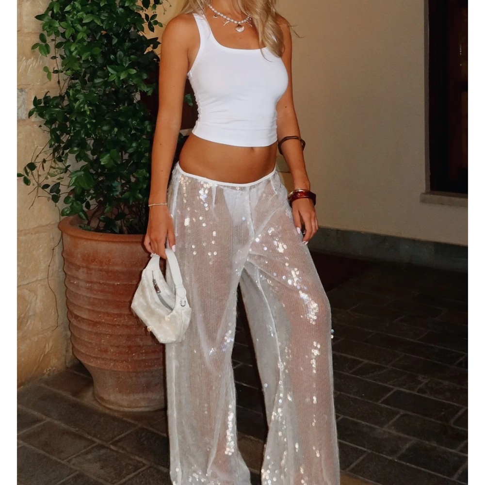 Sequin White Pants White Fox